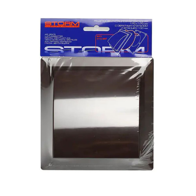 Вентрешетка Storm KF-1717-F100BR фасадная 170*170 мм с обратным клапаном и фланцем 100 мм коричневая