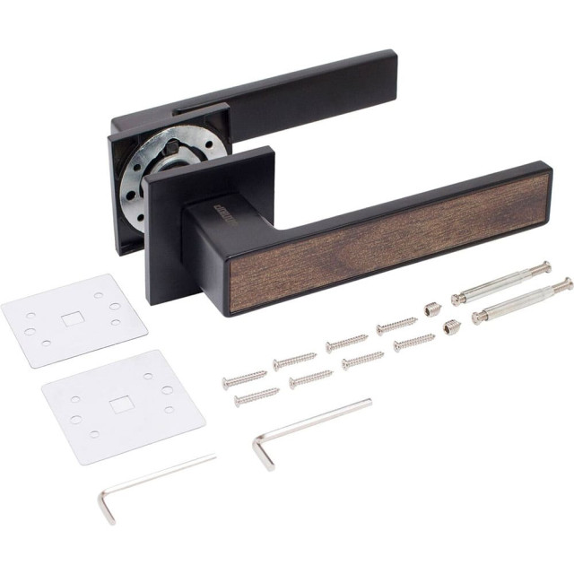 Ручка дверная Аллюр Лана BL 13808 матовый черный/коричневое дерево