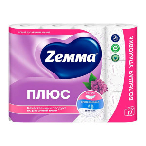 Бумага туалетная Zemma Плюс сирень ароматизированная 2 слоя 12 рулонов