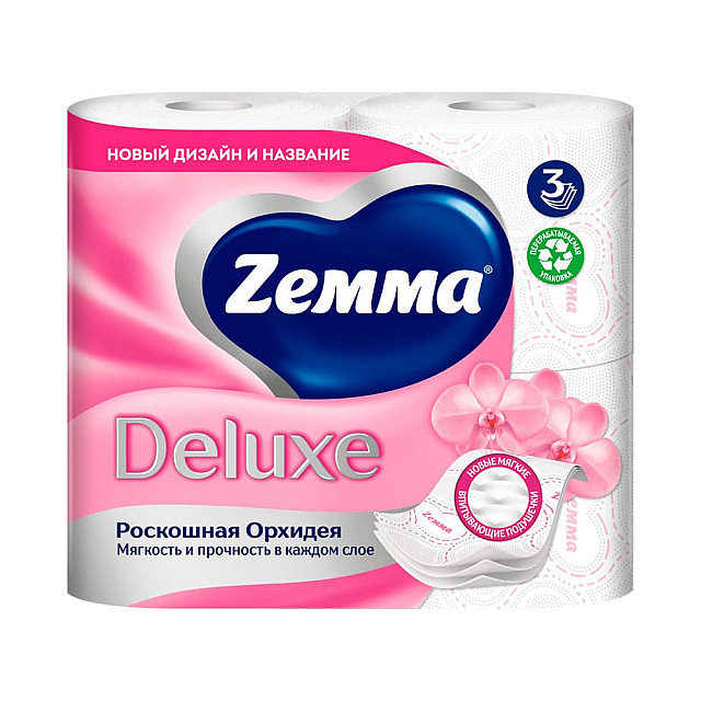 Бумага туалетная Zemma Deluxe Роскошная орхидея 3 слоя 4 рулона