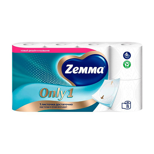 Бумага туалетная Zemma Only1 4 слоя 8 рулонов