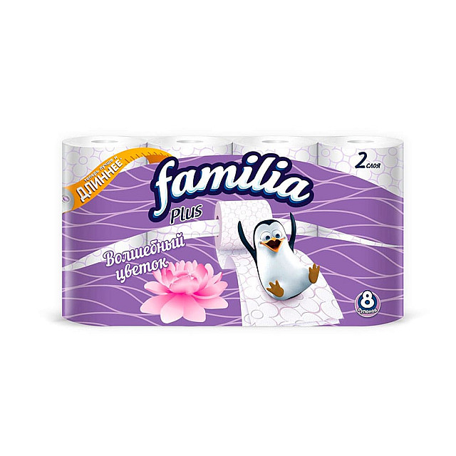 Бумага туалетная Familia PLus Волшебный цветок двухслойная белая 8 шт