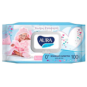 Салфетки влажные Aura Pure Cotton для детей 0+ 100 шт
