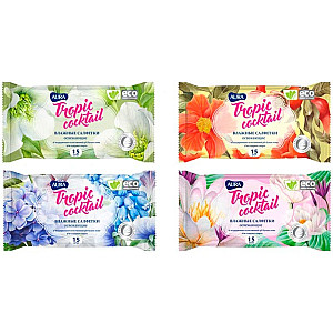 Салфетки влажные Aura Tropic cocktail освежающие 15 шт