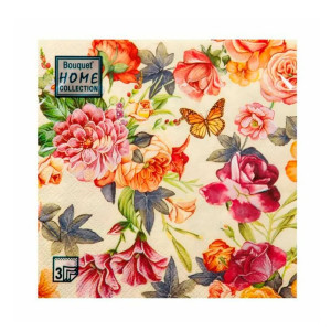 Салфетки декоративные Bouquet Home Collection Classic Красивые цветы. Кремовый фон 25366 33*33 см 3 слоя 20 шт