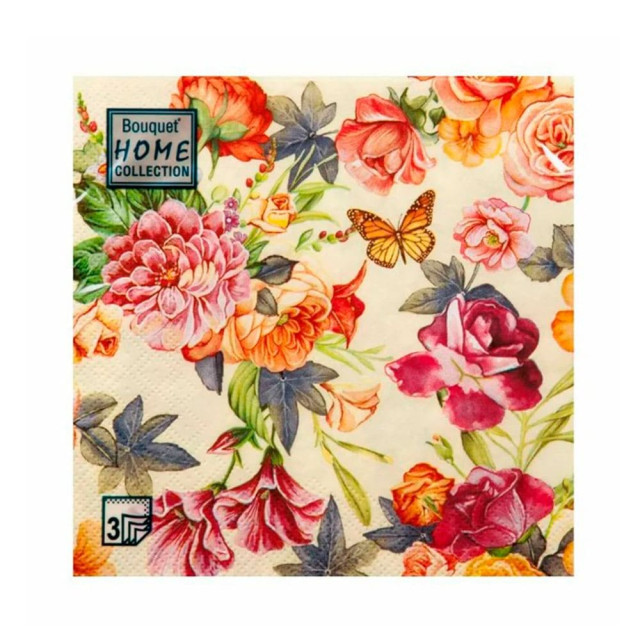 Салфетки декоративные Bouquet Home Collection Classic Красивые цветы. Кремовый фон 25366 33*33 см 3 слоя 20 шт