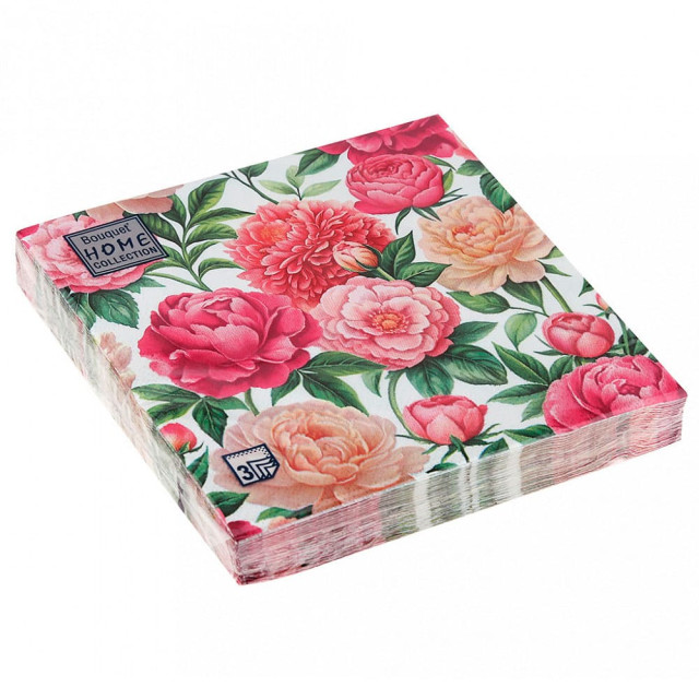Салфетки декоративные Bouquet Home Collection Classic Любимые пионы 25535 33*33 см 3 слоя 20 шт