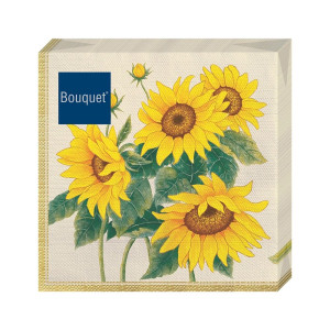 Салфетки декоративные Bouquet Подсолнухи в золотой рамке 25723 33*33 см 3 слоя 20 шт