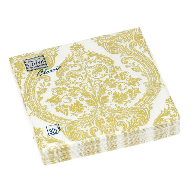 Салфетки декоративные Bouquet Royal (золото) на белом 37104 33*33 см 3 слоя 20 шт
