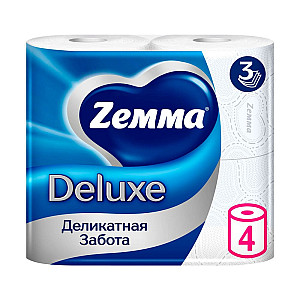 Бумага туалетная Zemma Deluxe Деликатная забота 3 слоя 4 рулона