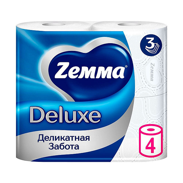 Бумага туалетная Zemma Deluxe Деликатная забота 3 слоя 4 рулона