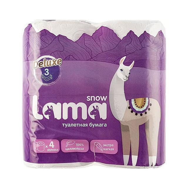 Бумага туалетная Snow Lama белая 3 слоя 4 рулона