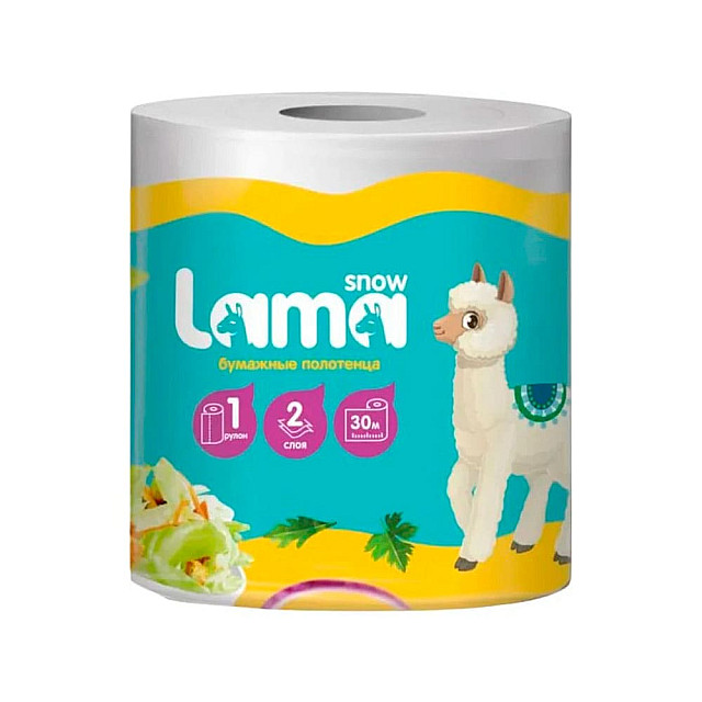Полотенца бумажные Snow Lama белые 2 слоя 1 рулон
