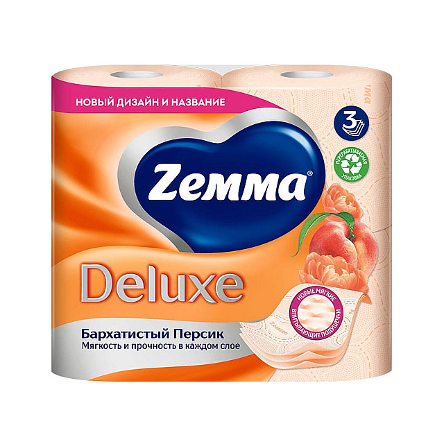 Бумага туалетная Zemma Бархатистый персик 3 слоя 4 рулона
