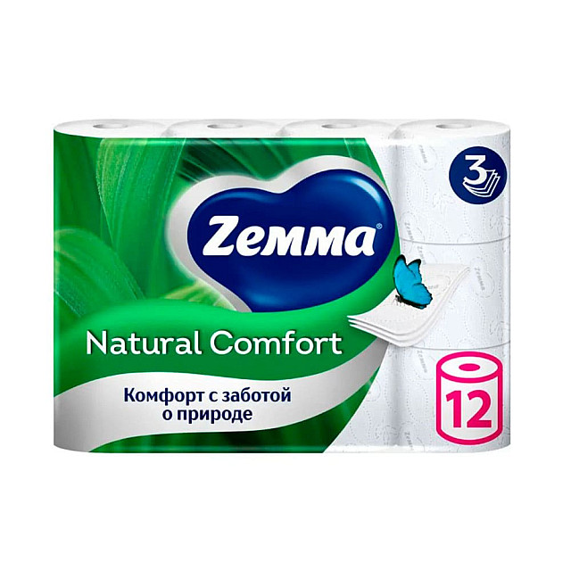 Бумага туалетная Zemma Natural Comfort 3 слоя 12 рулонов