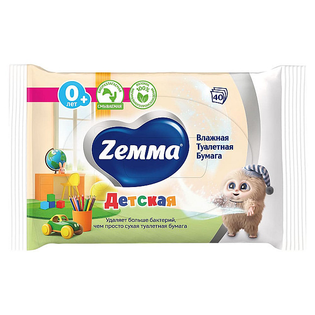 Бумага туалетная Zemma влажная детская 40 л
