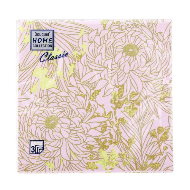 Салфетки декоративные Bouquet Home Collection Золотые цветы на сиреневом 57758 33*33 см 3 слоя 20 шт
