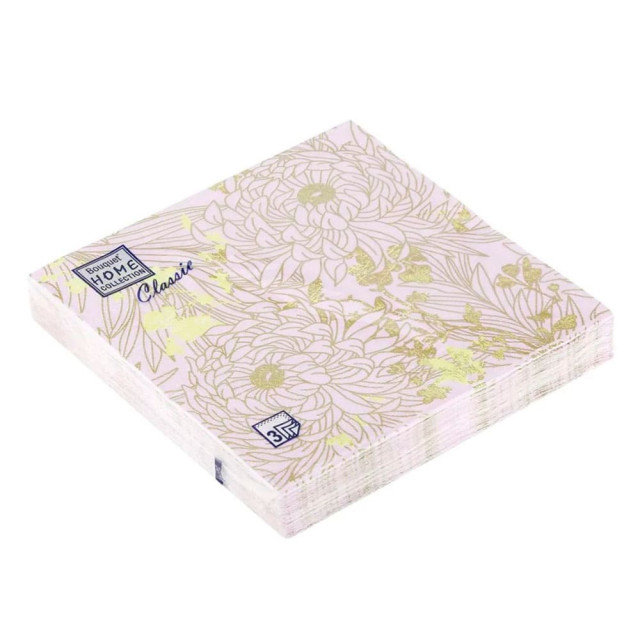 Салфетки декоративные Bouquet Home Collection Золотые цветы на сиреневом 57758 33*33 см 3 слоя 20 шт