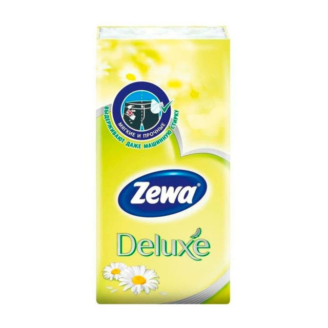 Платки носовые Zewa Deluxe Camomile Comfort 3-слойные с тиснением белые ароматизированные