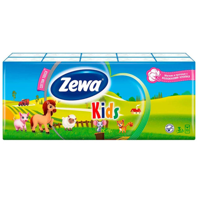 Платки носовые Zewa Kids детские 3-слойные неароматизированные 10 шт