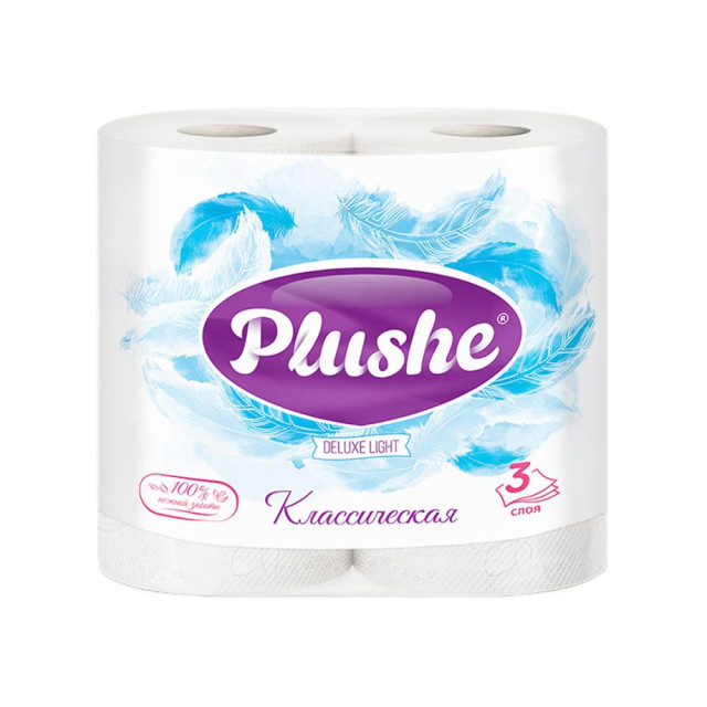 Бумага туалетная Plushe Deluxe Light Классическая 3 слоя белый 4 шт