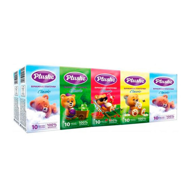Платочки бумажные Plushe Classic Standart 2 слоя 10 листов