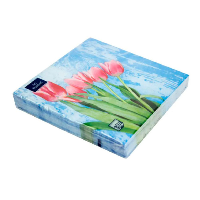 Салфетки декоративные Art Bouguet Красные тюльпаны на голубом 37386 33*33 см 3 слоя 20 шт