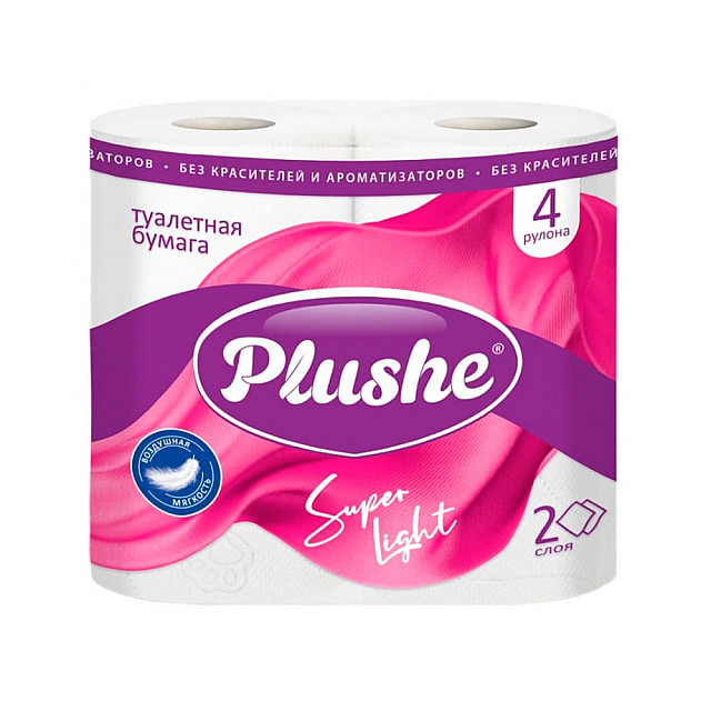 Бумага туалетная Plushe Super Ligft 2 слоя 15 м белая 4 рулона