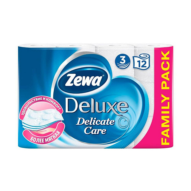 Бумага туалетная Zewa Deluxe без аромата 3 слоя 12 рулонов