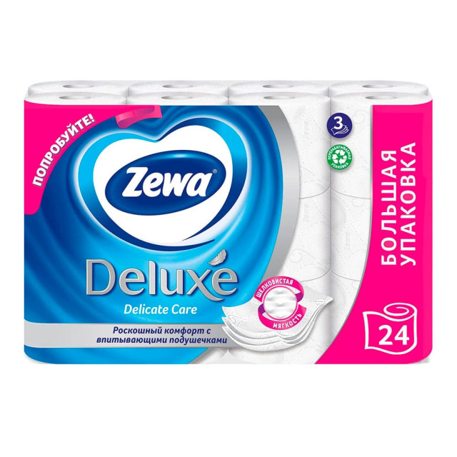 Бумага туалетная Zewa Deluxe белая 3 слоя 24 рулона