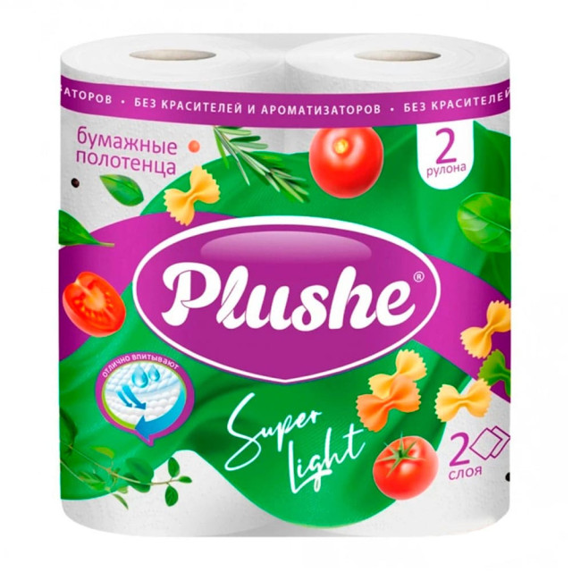 Полотенце бумажное Plushe Super Light белое 2 слоя 10 м 2 рулона