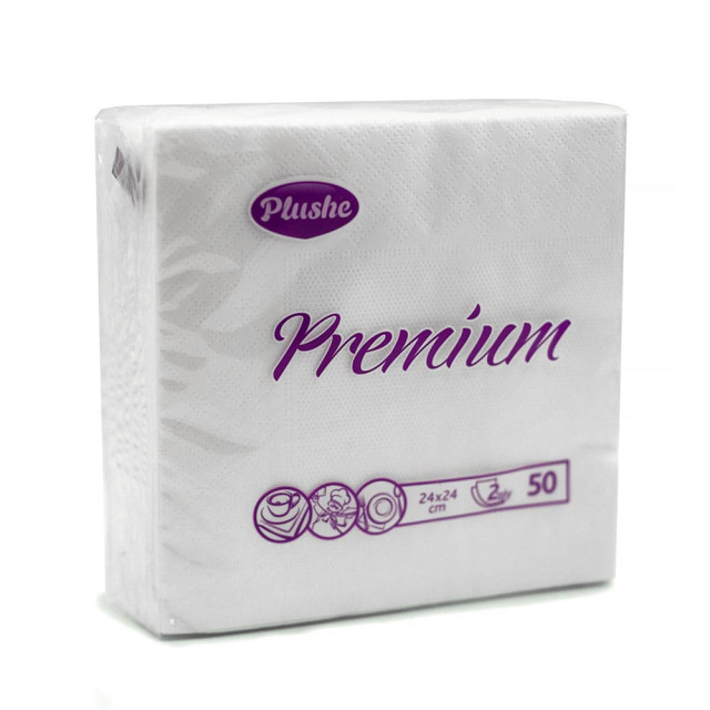 Салфетки бумажные Plushe Premium 24*24 см 2 слоя 50 листов