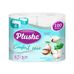 Бумага туалетная Plushe Comfort сare Pure White 3 слоя 25 м 4 рулона