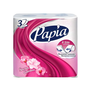 Бумага туалетная Papia Secret Garden 3 слоя 4 рулона