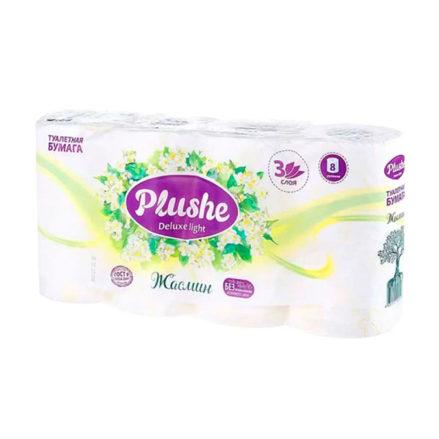 Бумага туалетная Plushe Deluxe Light Жасмин 3 слоя 8 рулонов