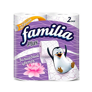 Бумага туалетная Familia Plus Волшебный цветок двухслойная белая 4 шт