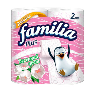 Бумага туалетная Familia Plus Весенний цвет двухслойная белая 4 шт
