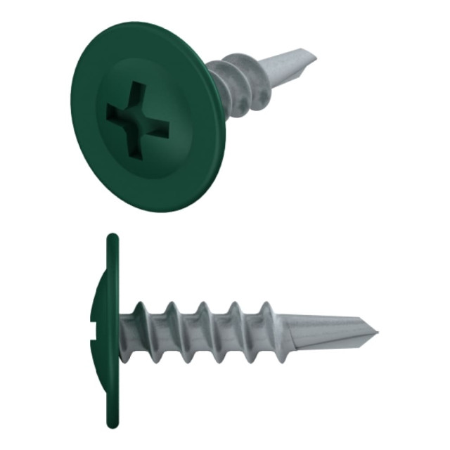 Саморез с прессшайбой 4.2*16 мм Starfix SMZ1-87144-50 цинк со сверлом RAL 6005 зеленый мох 50 шт