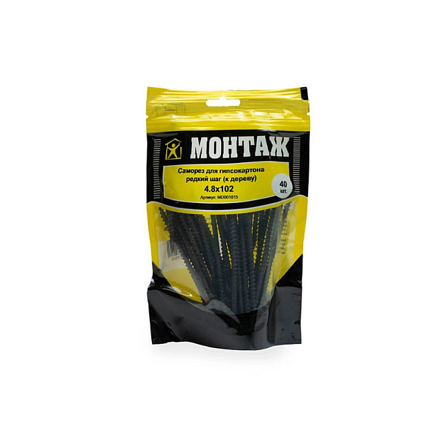 Саморез по гипсокартону 4.8*102 мм Монтаж MD001015 редкий шаг фосфат 40 шт