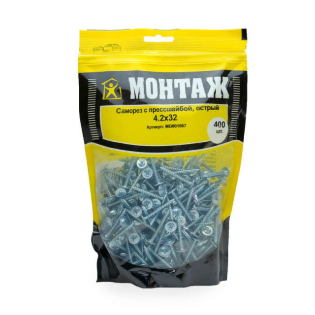 Саморез с прессшайбой 4.2*32 мм Монтаж MD001067 острый цинк 400 шт