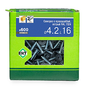 Саморез с прессшайбой 4.2*16 мм ЕКТ BW000235 острый RAL 7024 графитовый серый 600 шт