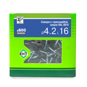 Саморез с прессшайбой 4.2*16 мм ЕКТ BW000304 сверло RAL 8019 серо-коричневый 600 шт