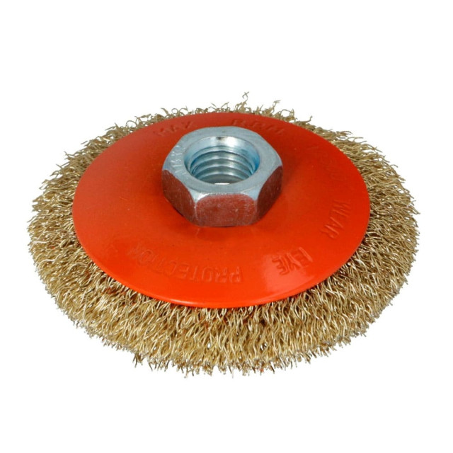 Щетка тарелка Faster Tools 3527 M14 100 мм латунированная проволока