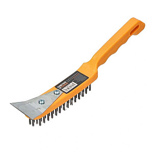 Щетка стальная Faster tools FT301-13 с пластиковой ручкой и скребком 4-рядная