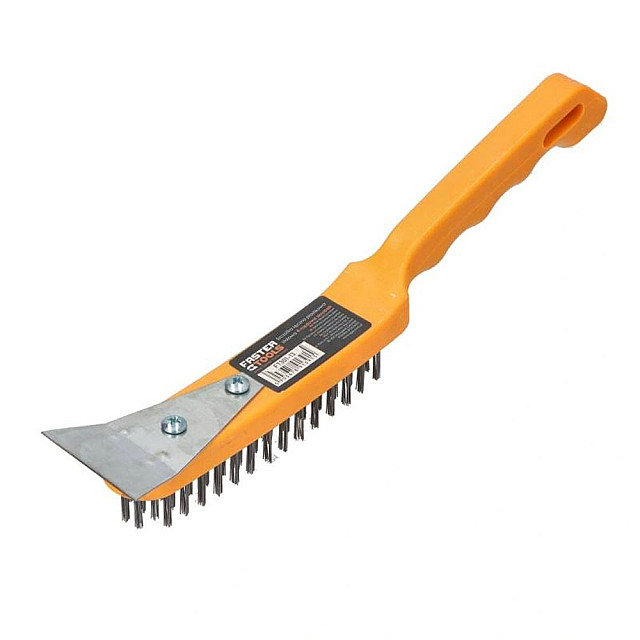 Щетка стальная Faster tools FT301-13 с пластиковой ручкой и скребком 4-рядная