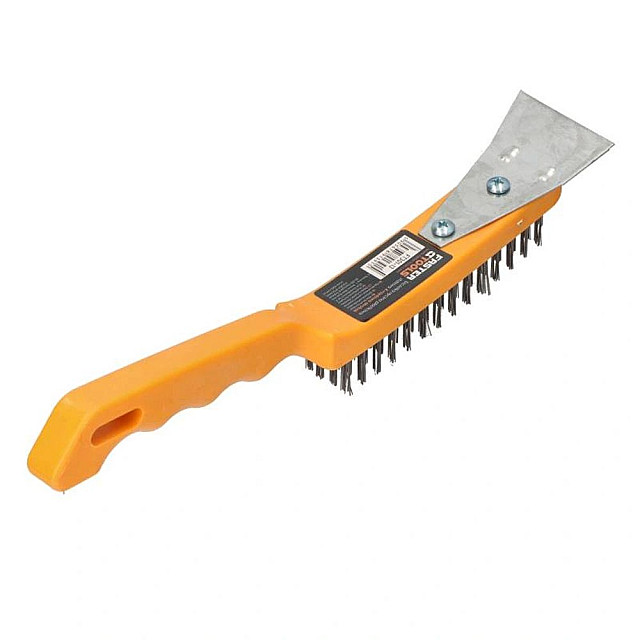 Щетка стальная Faster tools FT301-13 с пластиковой ручкой и скребком 4-рядная