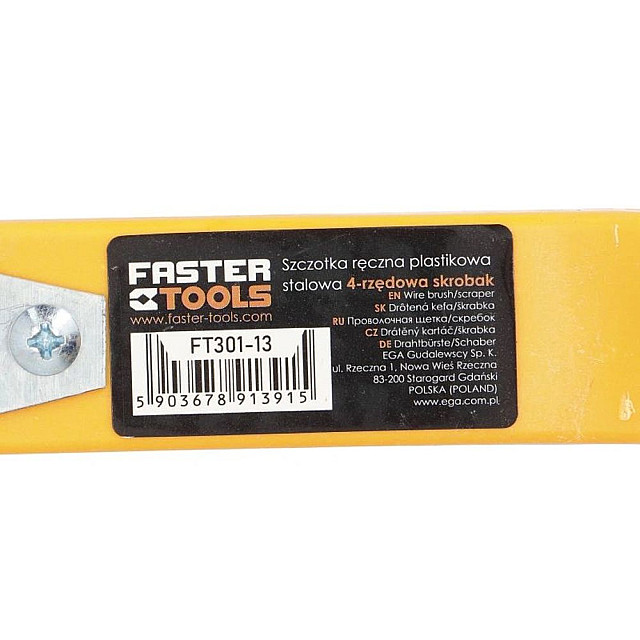 Щетка стальная Faster tools FT301-13 с пластиковой ручкой и скребком 4-рядная