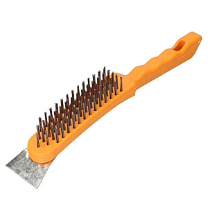Щетка стальная Faster tools FT301-14 с пластиковой ручкой и скребком 5-рядная