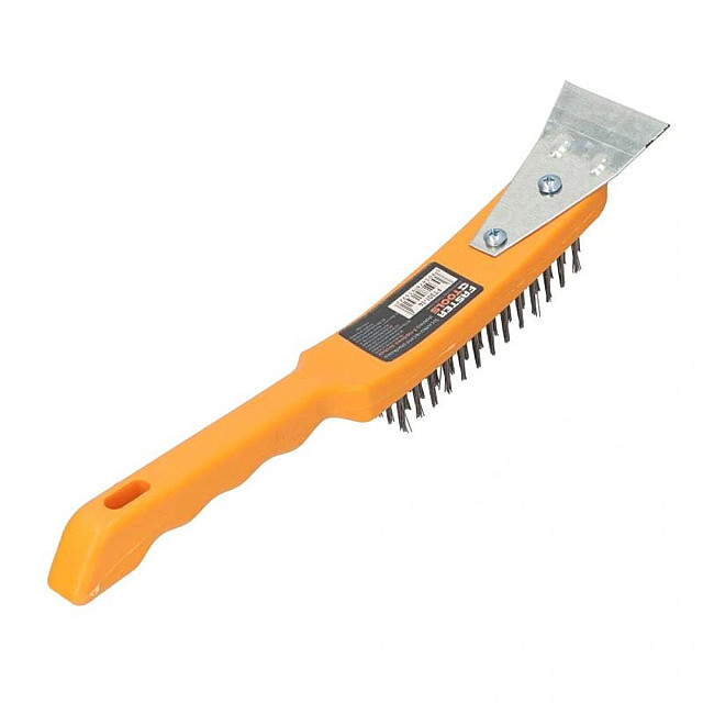 Щетка стальная Faster tools FT301-14 с пластиковой ручкой и скребком 5-рядная