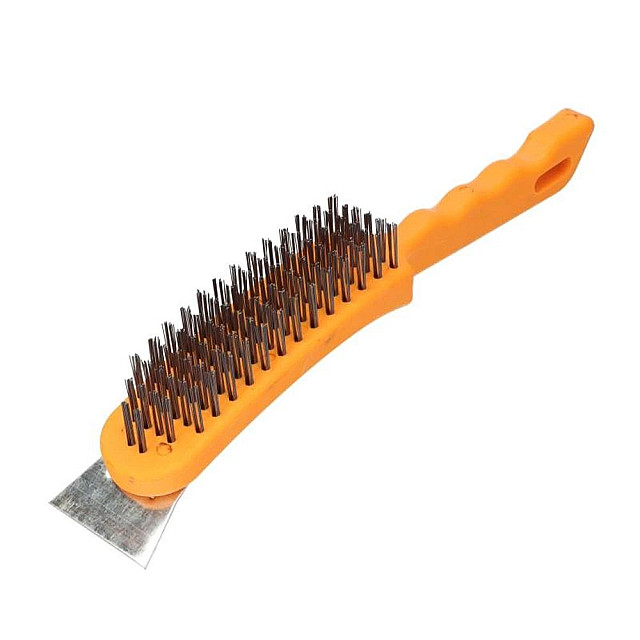 Щетка стальная Faster Tools FT301-15 с пластиковой ручкой и скребком 6-рядная